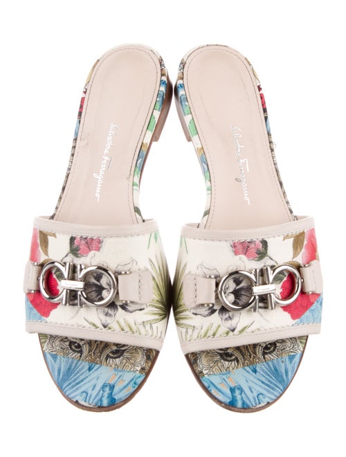 Ferragamo Leather Floral Print Slides