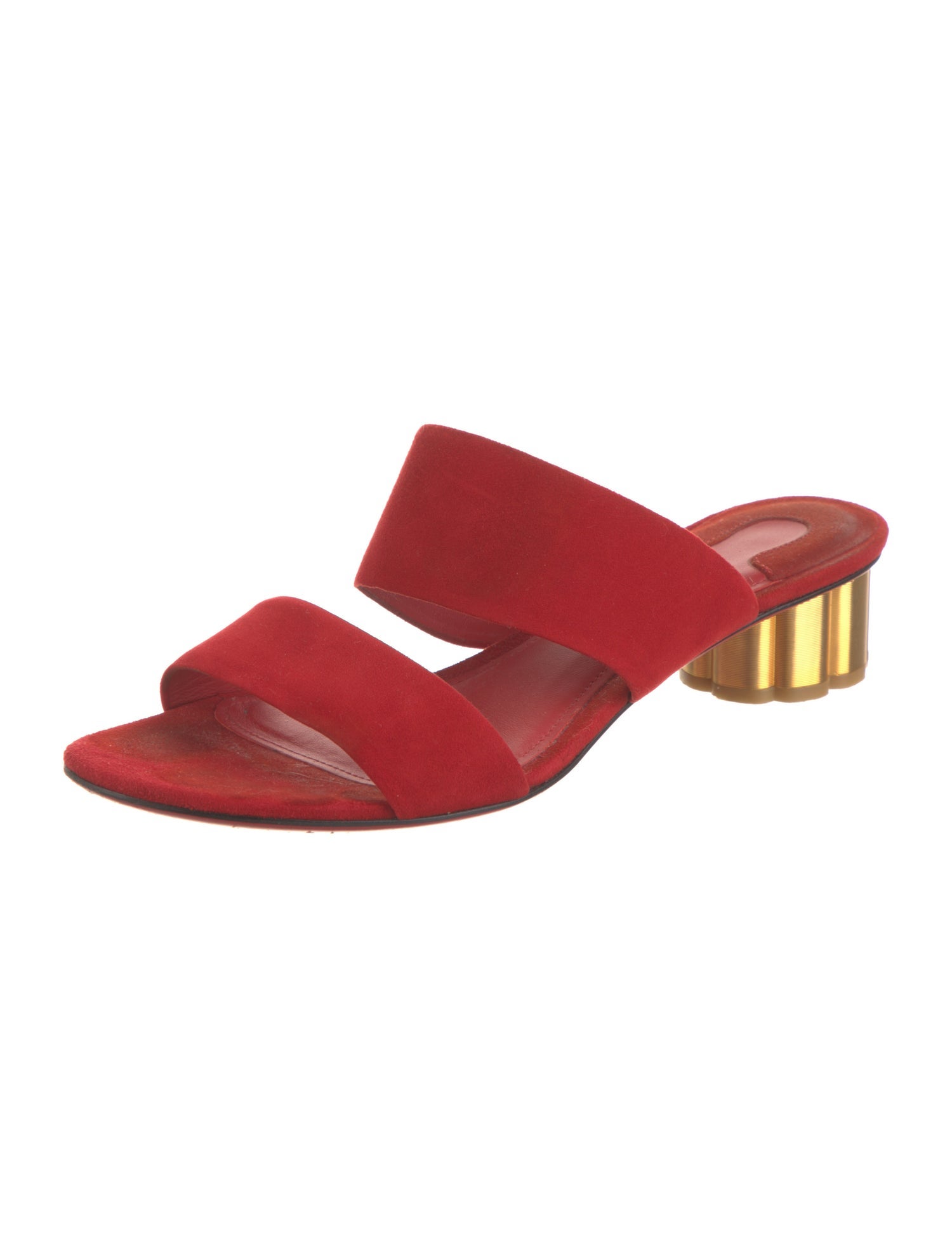 Ferragamo Suede Leather Trim Embellishment Slides
