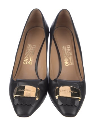 Ferragamo Leather Grosgrain Trim Pumps