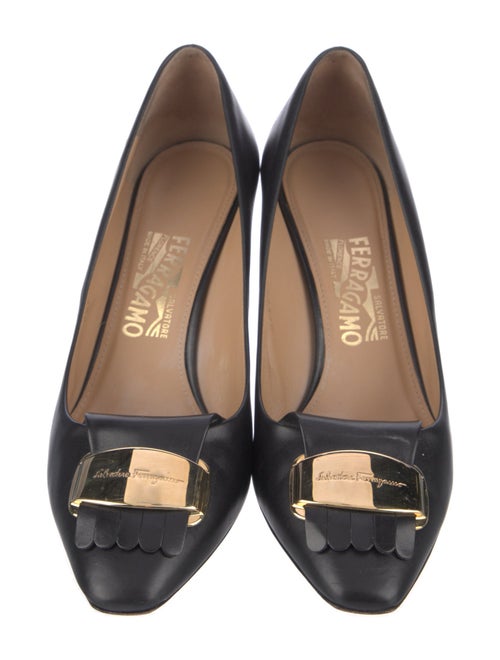 Ferragamo Leather Grosgrain Trim Pumps