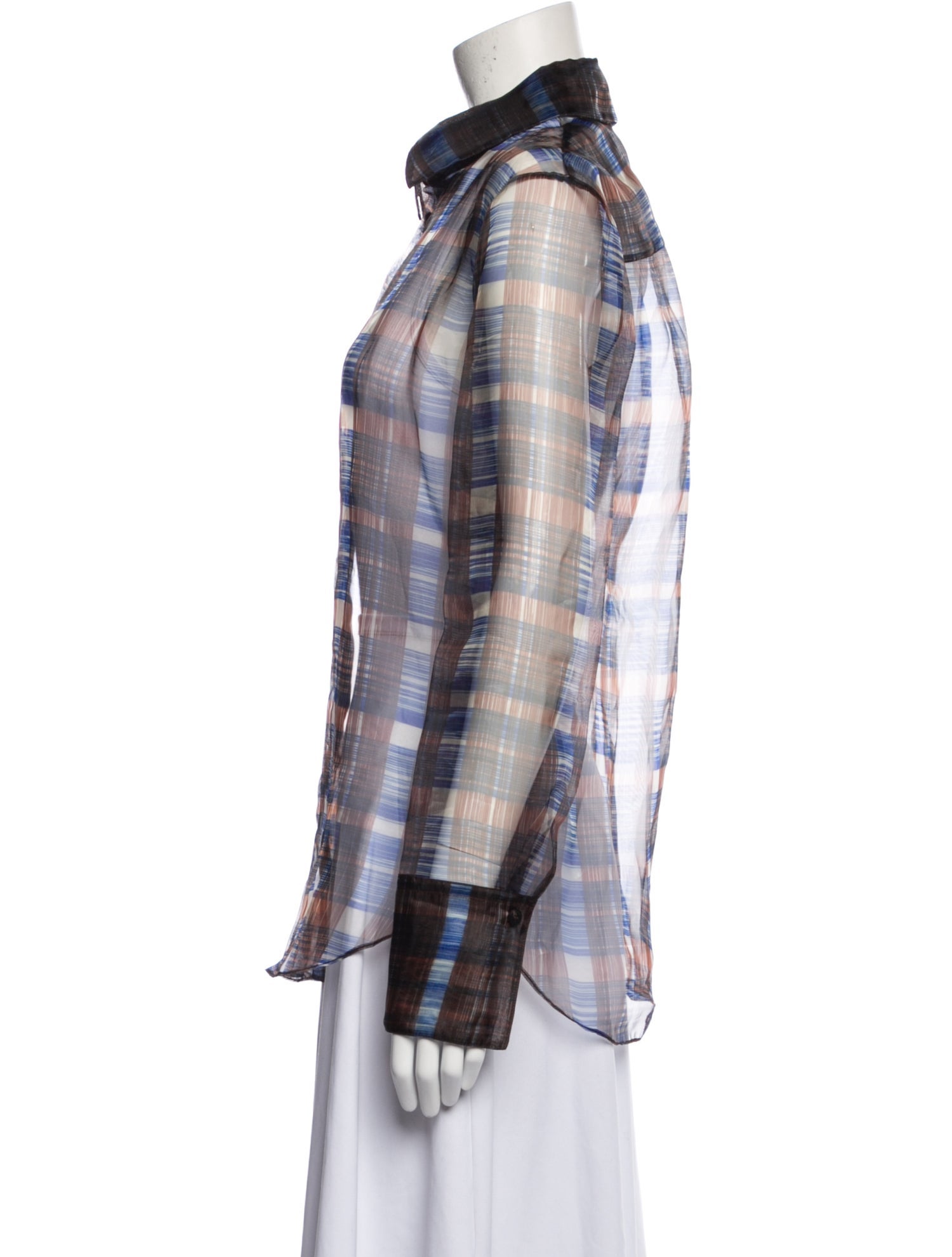 Ferragamo Plaid Print Long Sleeve Button-Up Top