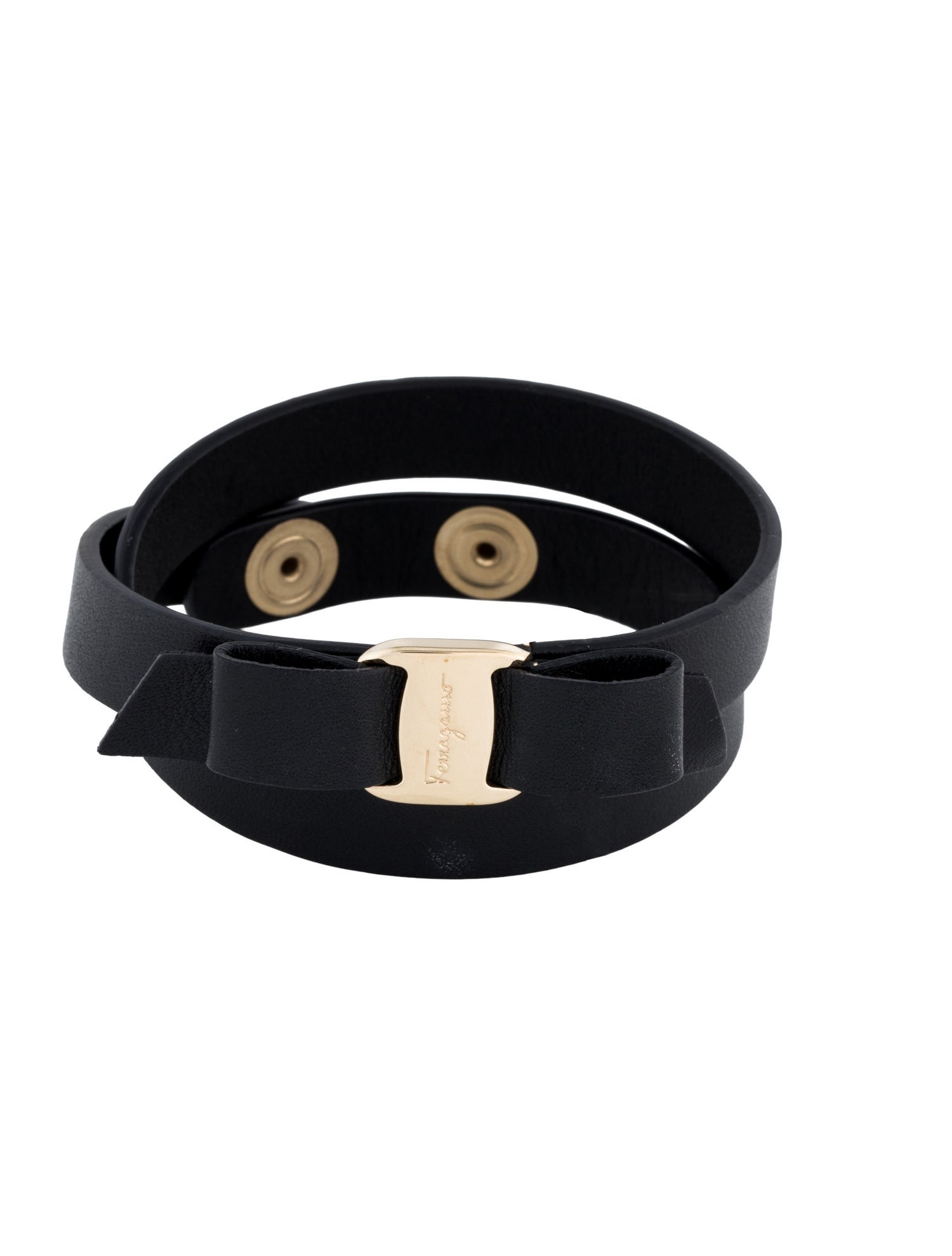 Ferragamo Leather Vara Bow Double Wrap Bracelet