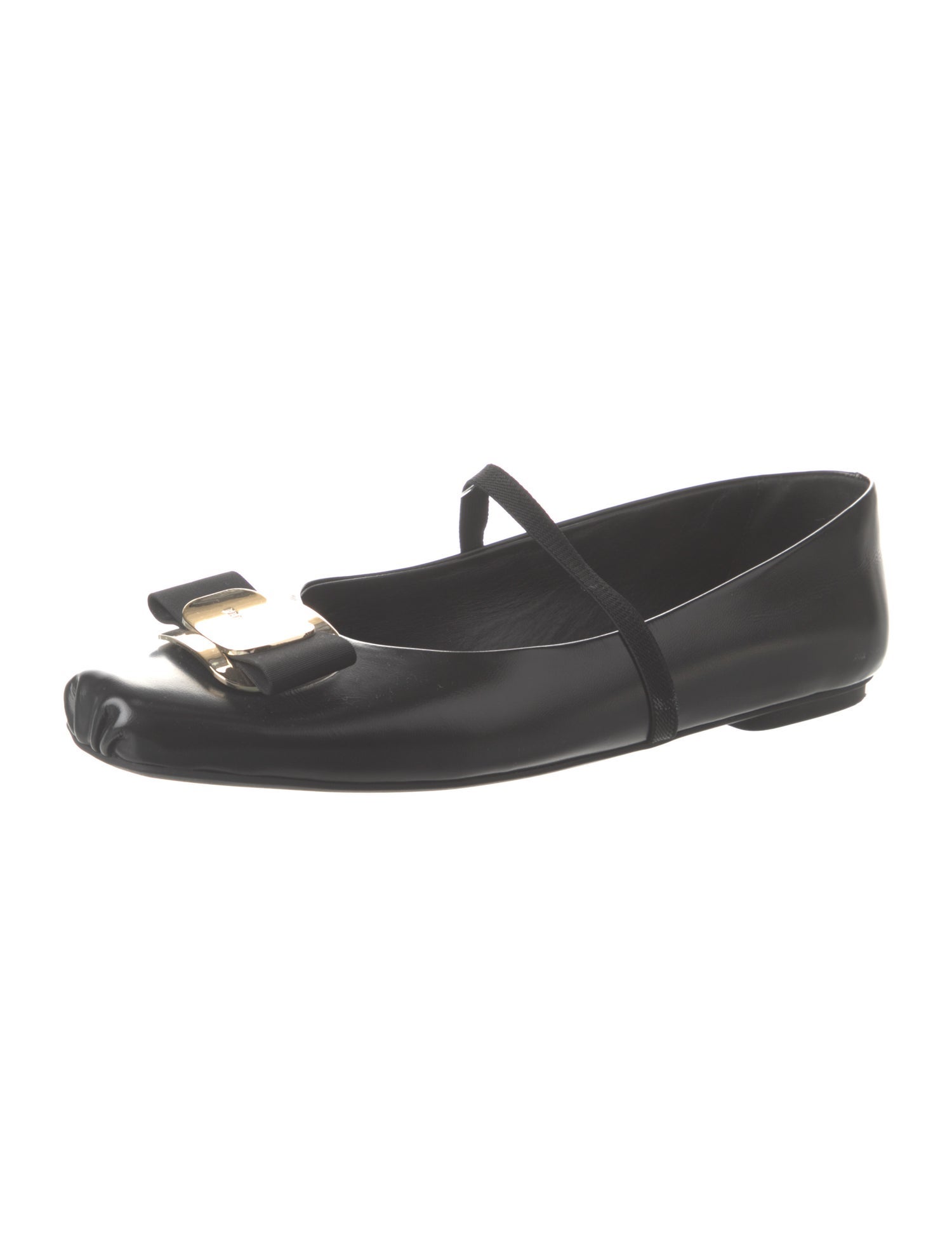 Ferragamo Vara Bow Accent Leather Mary Jane Flats