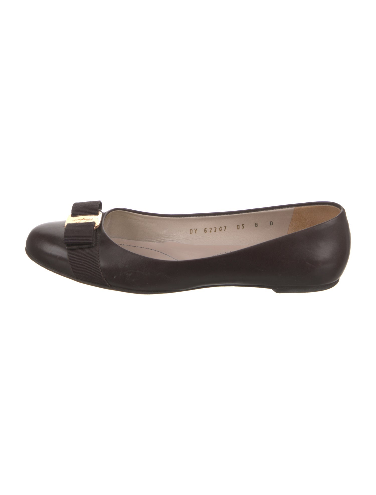 Ferragamo Vara Bow Accent Leather Ballet Flats