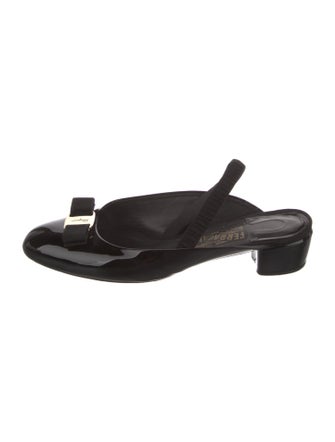 Ferragamo Vara Bow Accent Patent Leather Mules