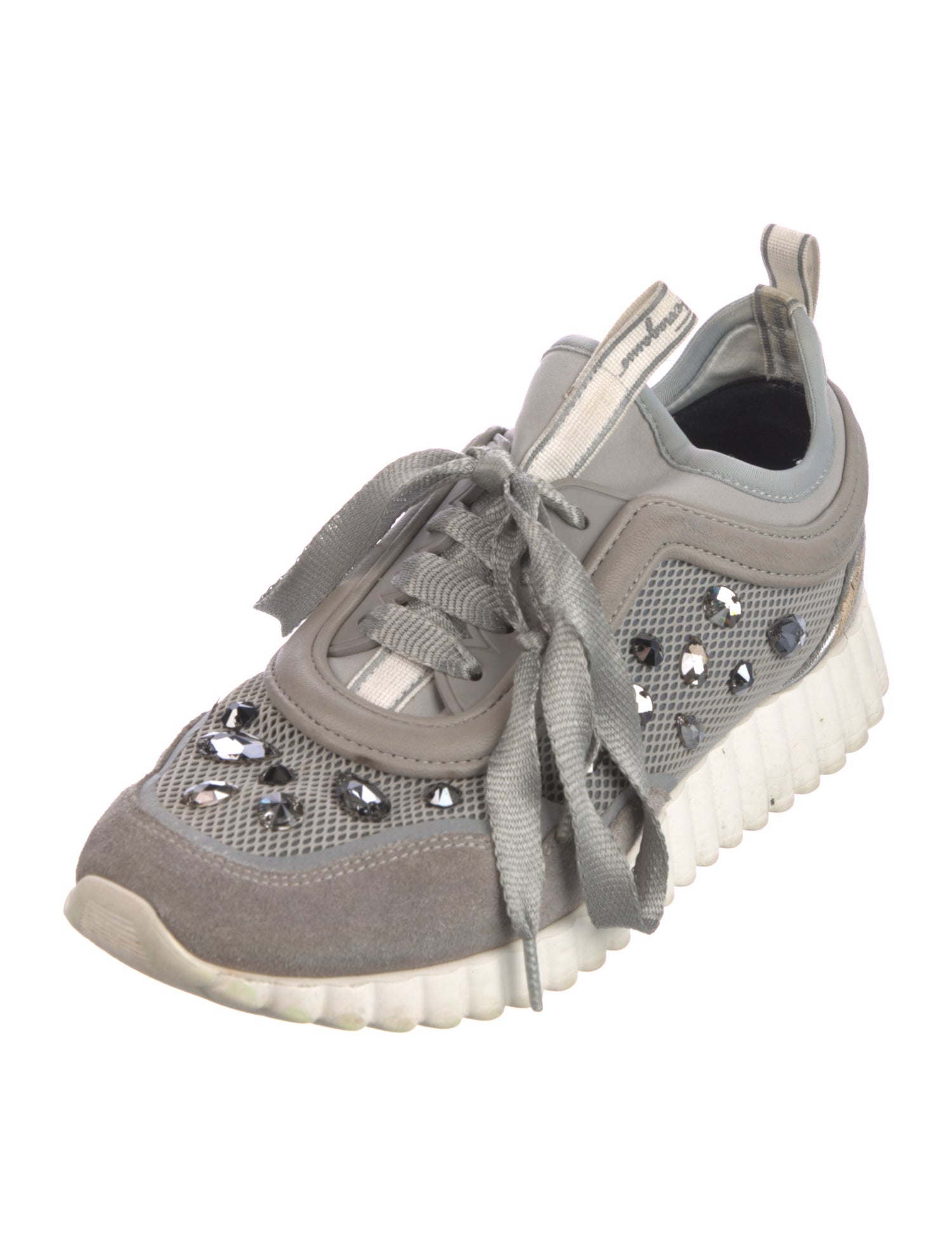 Ferragamo Mesh Crystal Embellishments Sneakers