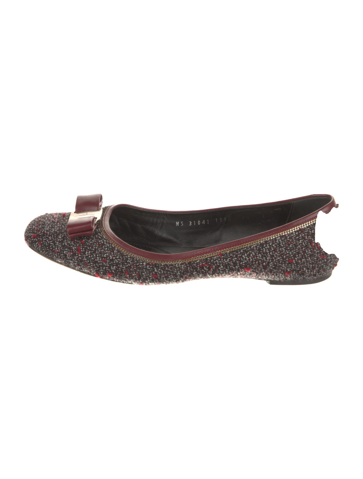 Ferragamo Vara Bow Accent Tweed Slingback Flats