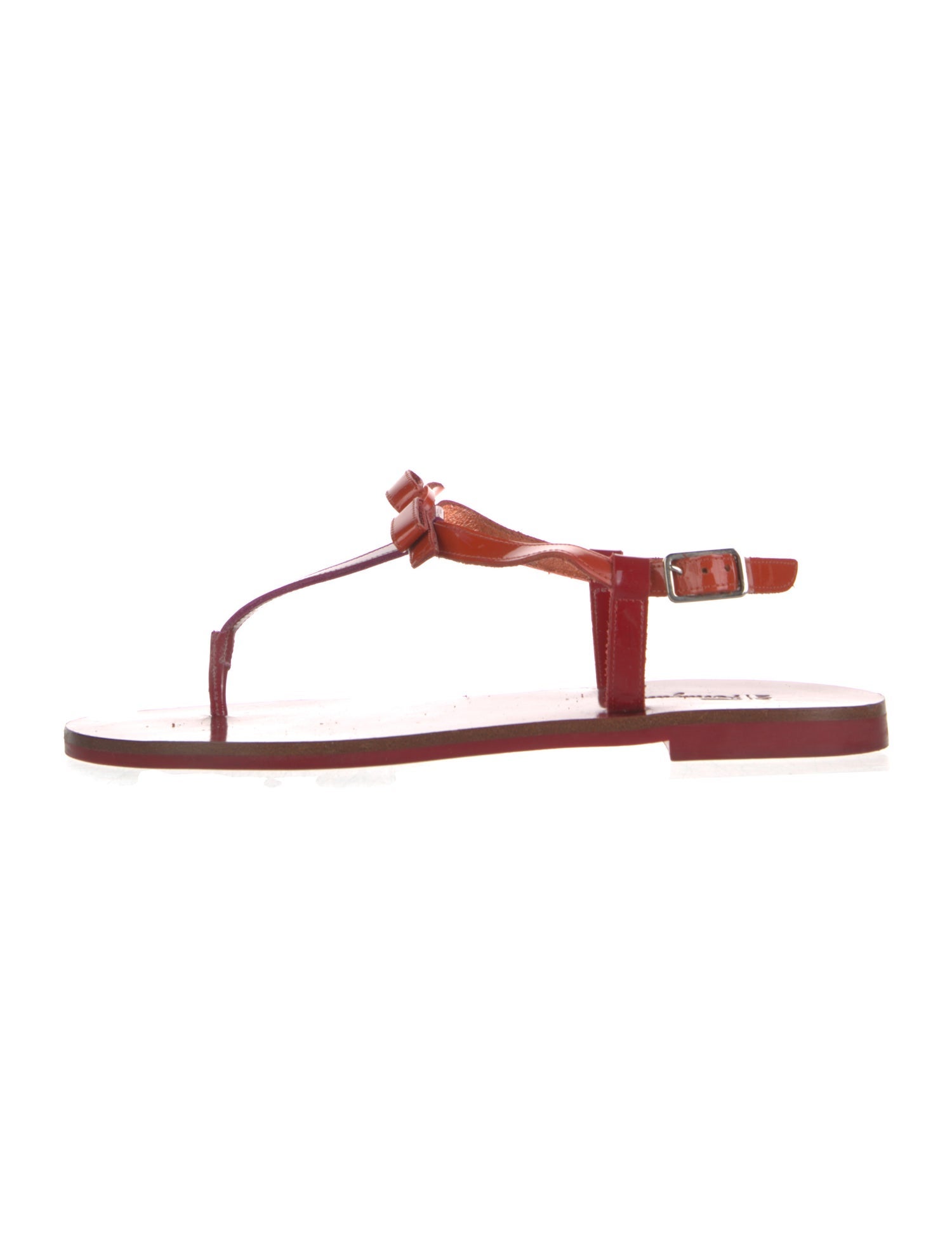 Ferragamo Patent Leather Bow Accents T-Strap Sandals