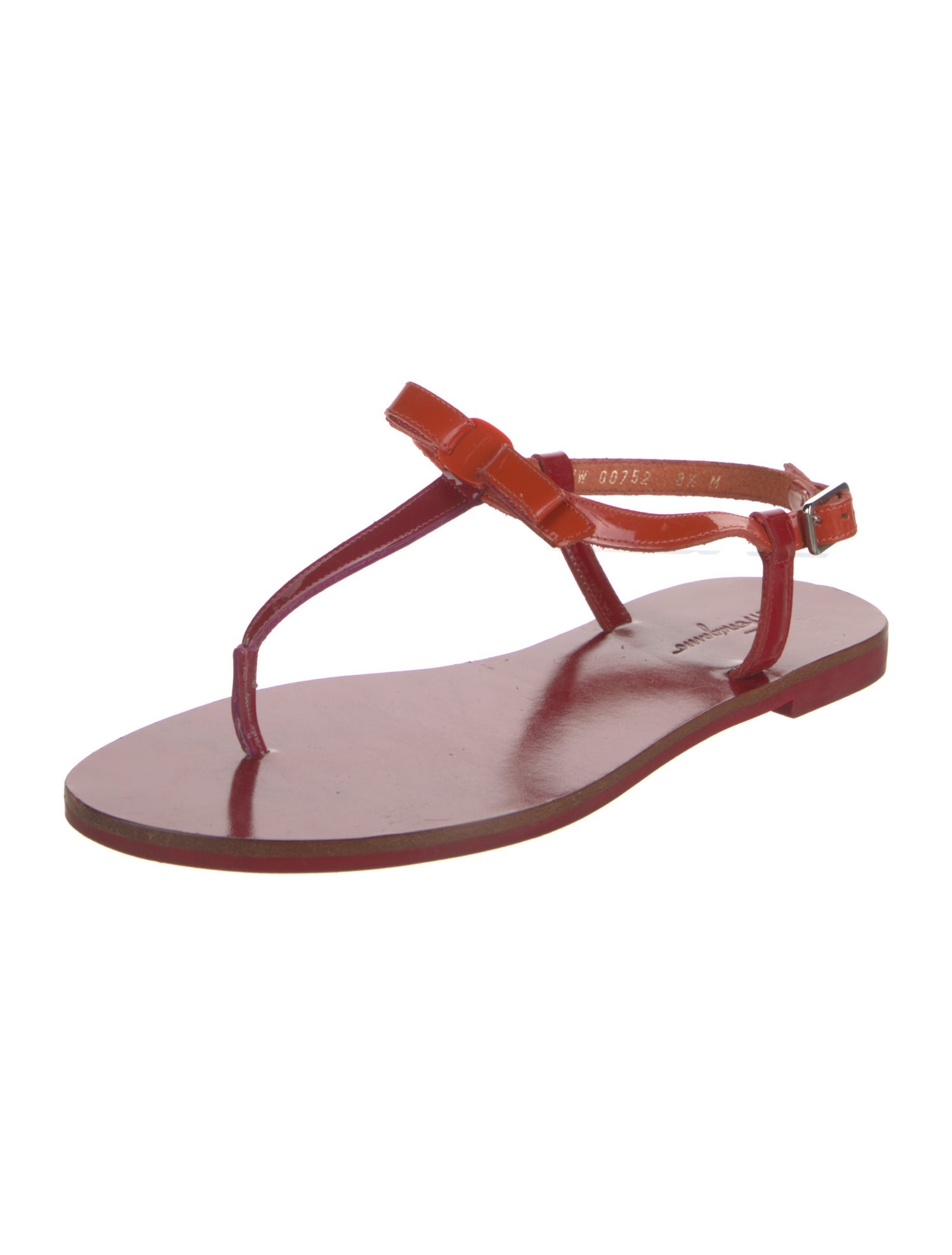Ferragamo Patent Leather Bow Accents T-Strap Sandals