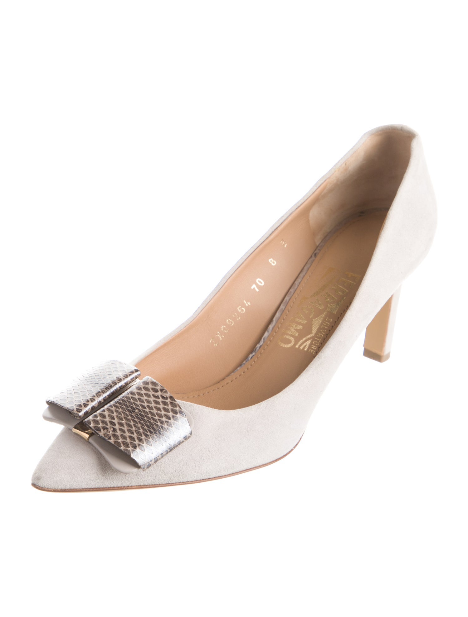 Salvatore Ferragamo Suede Bow Accents Pumps