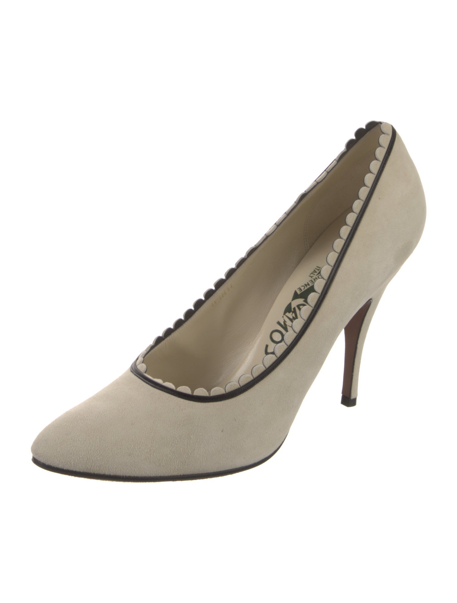 Ferragamo Suede Scalloped Accent Pumps