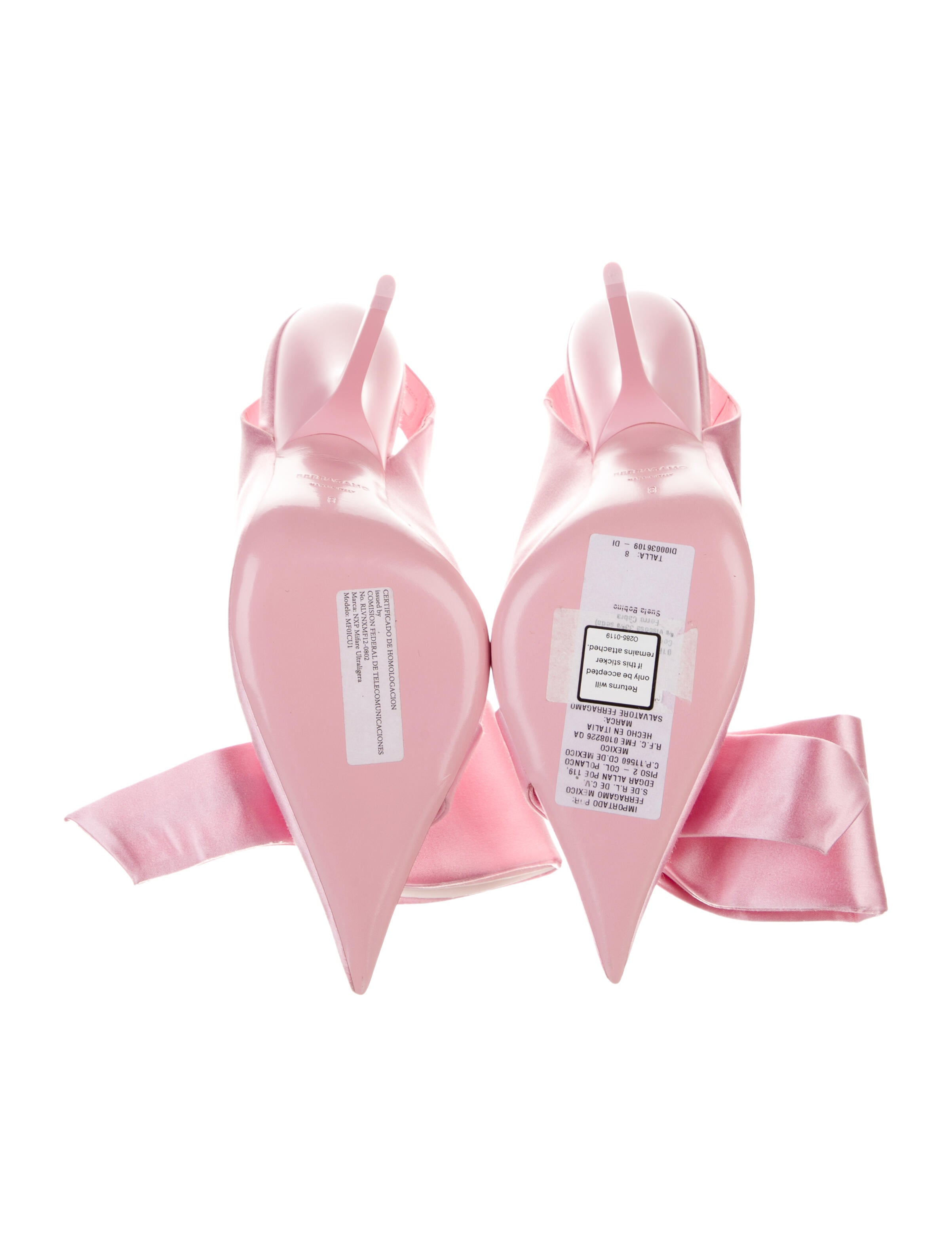 Ferragamo Satin Bow Accents Slingback Pumps - Pink Pumps