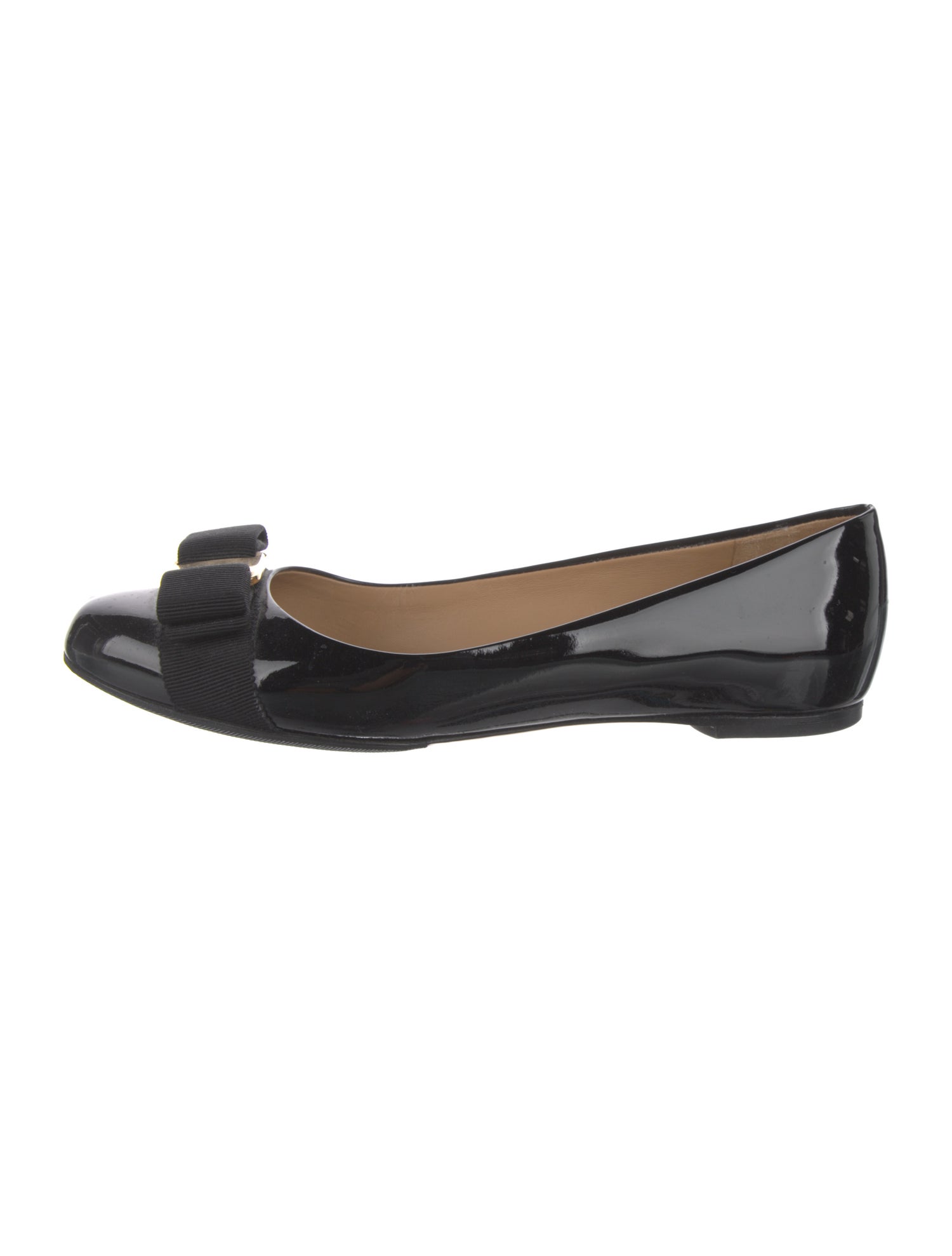 Ferragamo Vara Bow Accent Patent Leather Ballet Flats