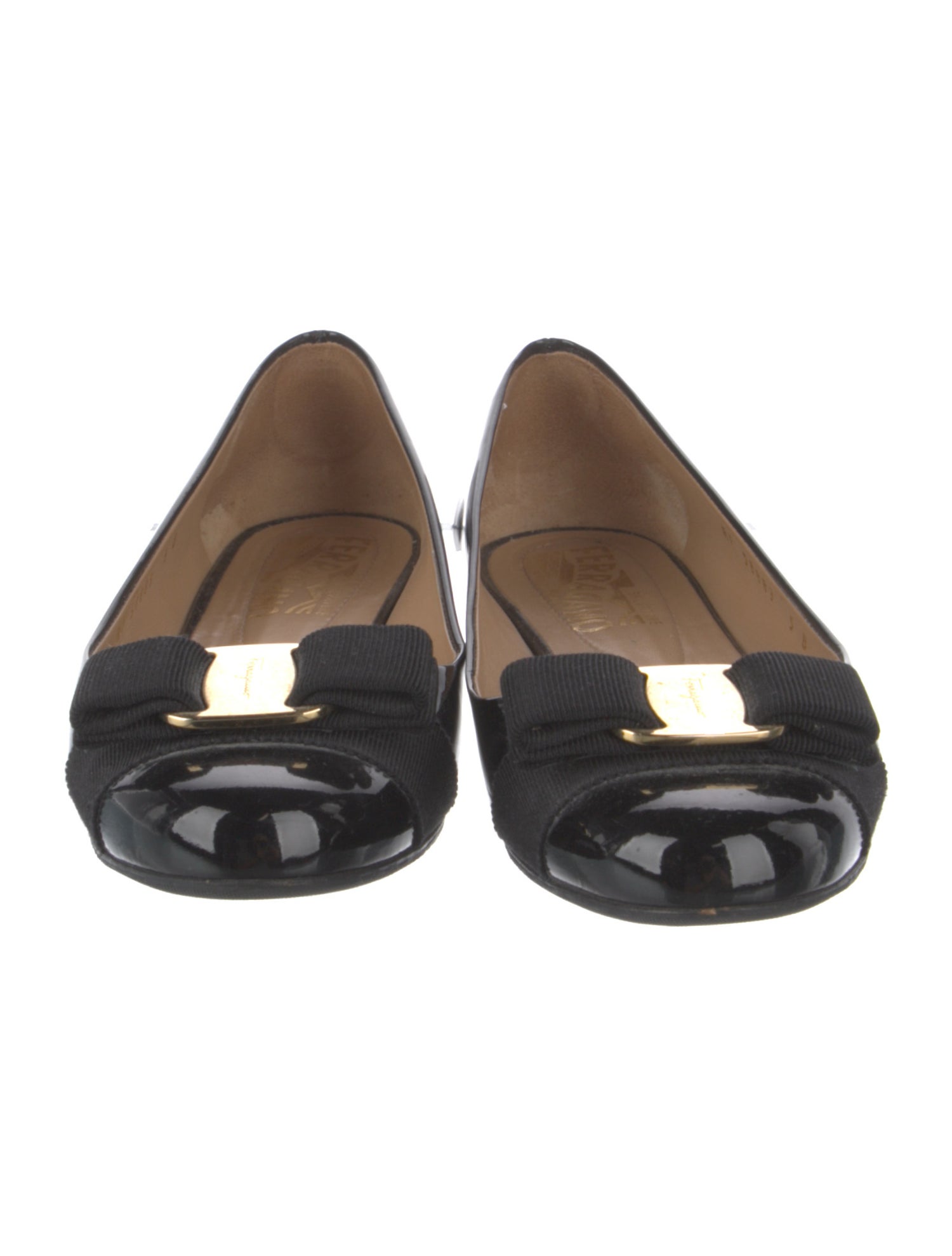Ferragamo Vara Bow Accent Patent Leather Ballet Flats