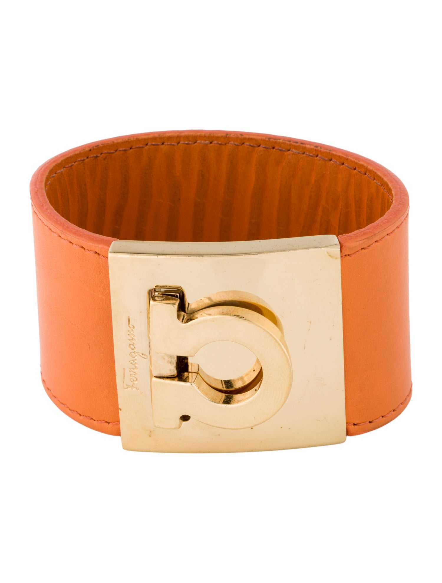 Ferragamo Leather Wide Gancio Cuff Bracelet