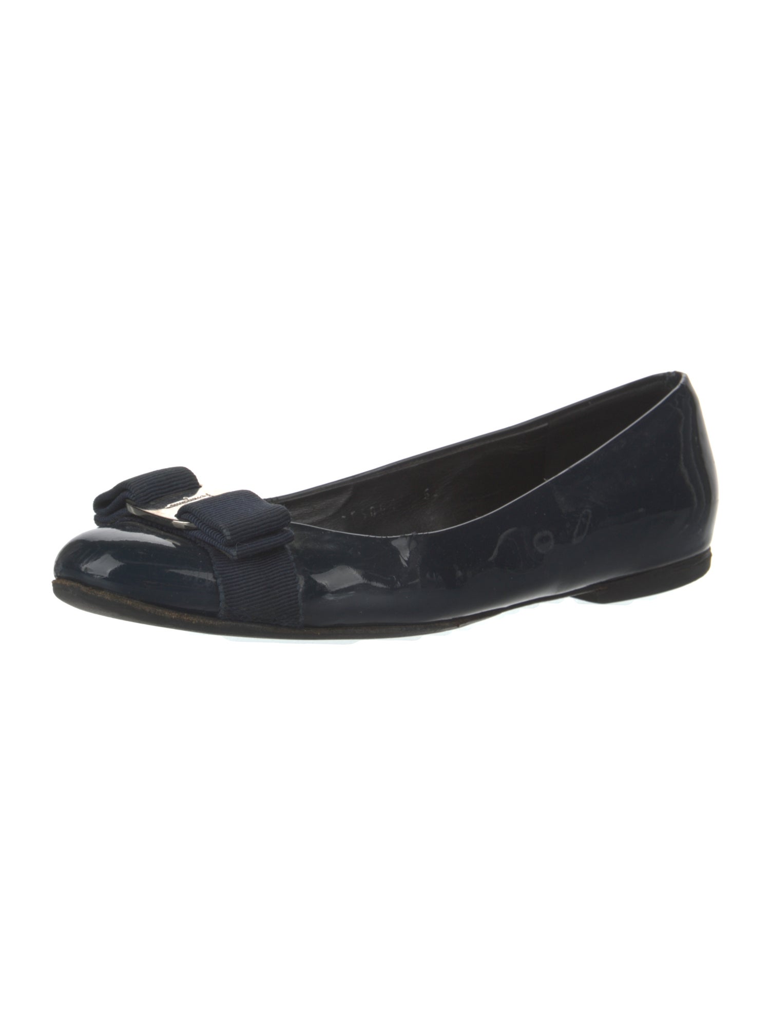 Ferragamo Patent Leather Bow Accents Flats