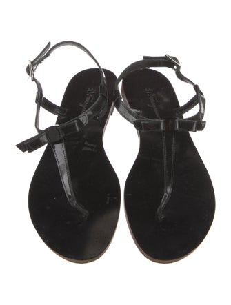 Ferragamo Patent Leather Bow Accents T-Strap Sandals