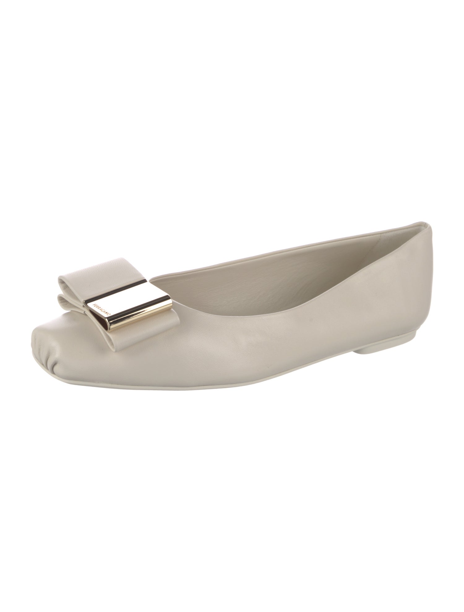 Ferragamo Vara Bow Accent Leather Ballet Flats