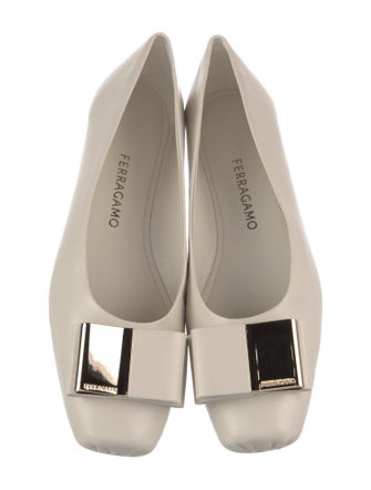 Ferragamo Vara Bow Accent Leather Ballet Flats