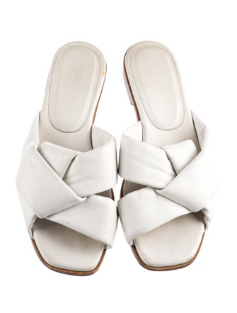 Ferragamo Leather Ruffle Embellishment Slides