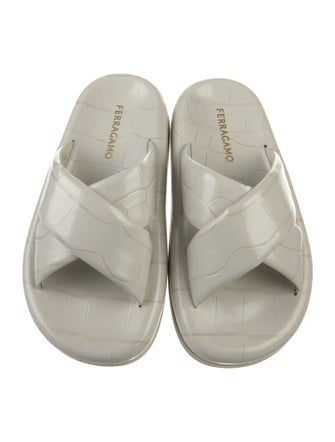 Ferragamo Embossed Leather Slides