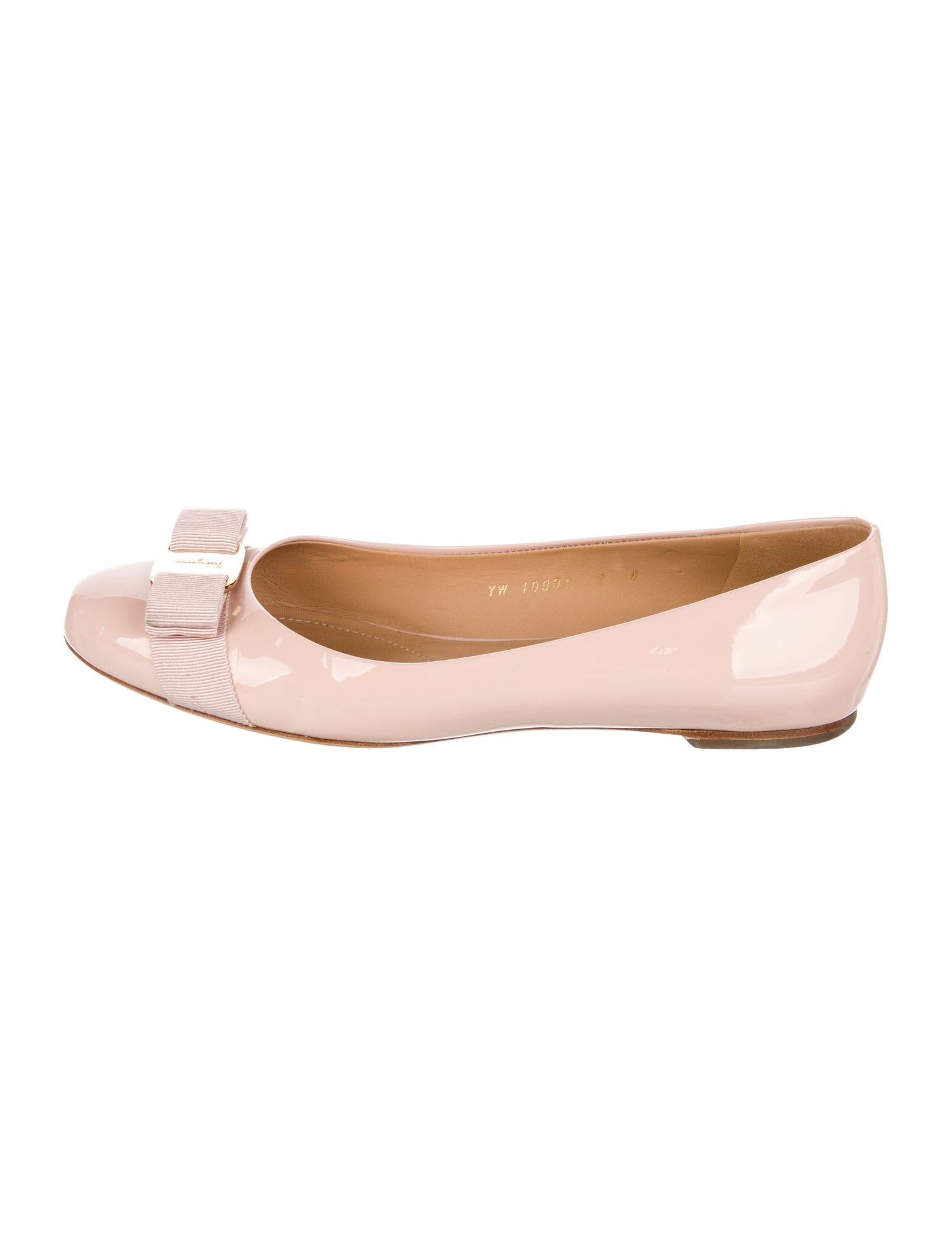 Ferragamo Vara Bow Accent Patent Leather Ballet Flats
