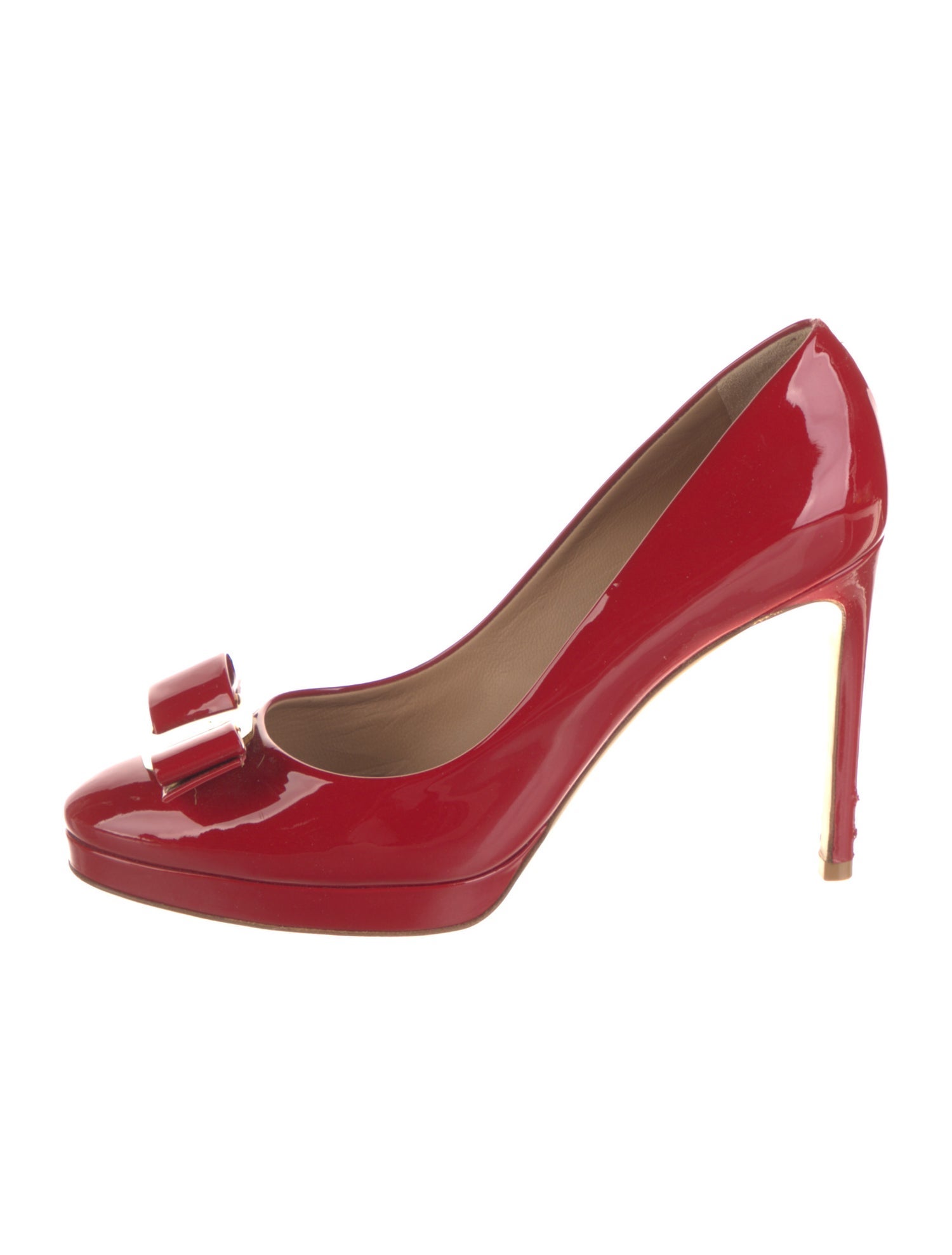 Ferragamo Patent Leather Bow Accents Pumps