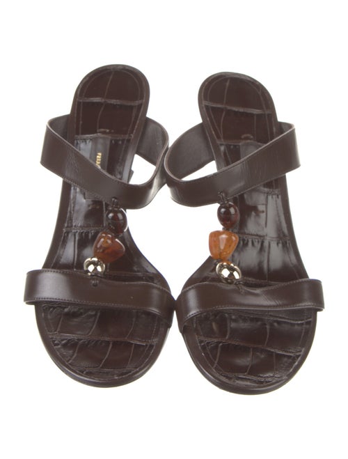 Ferragamo Leather Beaded Accents Slides