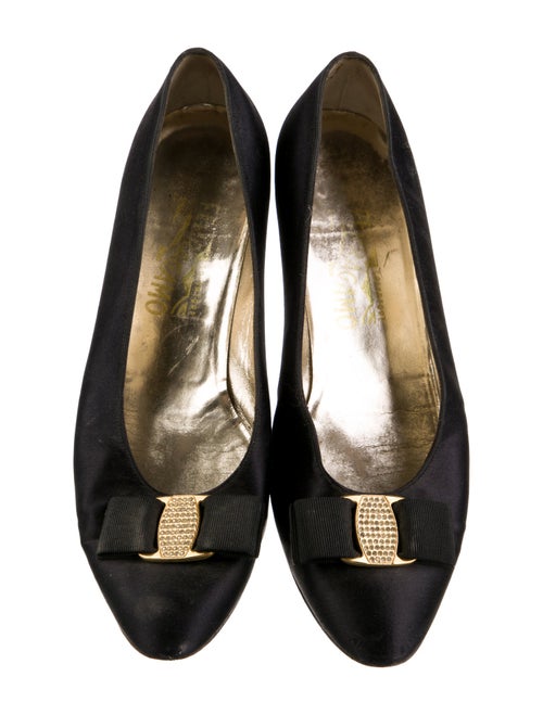 Ferragamo Satin Bow Accents Ballet Flats
