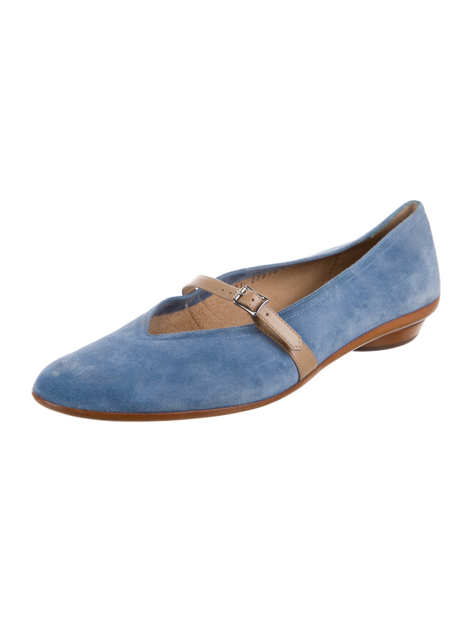 Ferragamo Suede Leather Trim Embellishment Mary Jane Flats