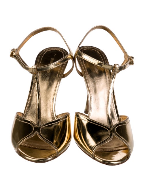 Ferragamo Patent Leather Cutout Accent T-Strap Pumps