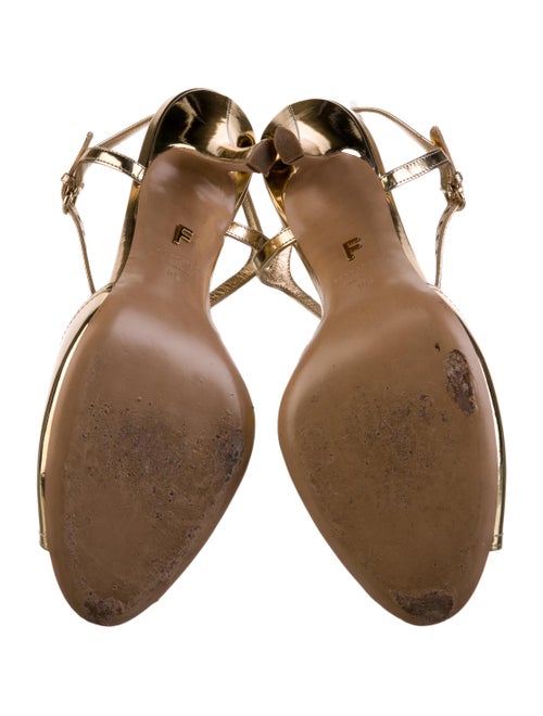 Ferragamo Patent Leather Cutout Accent T-Strap Pumps