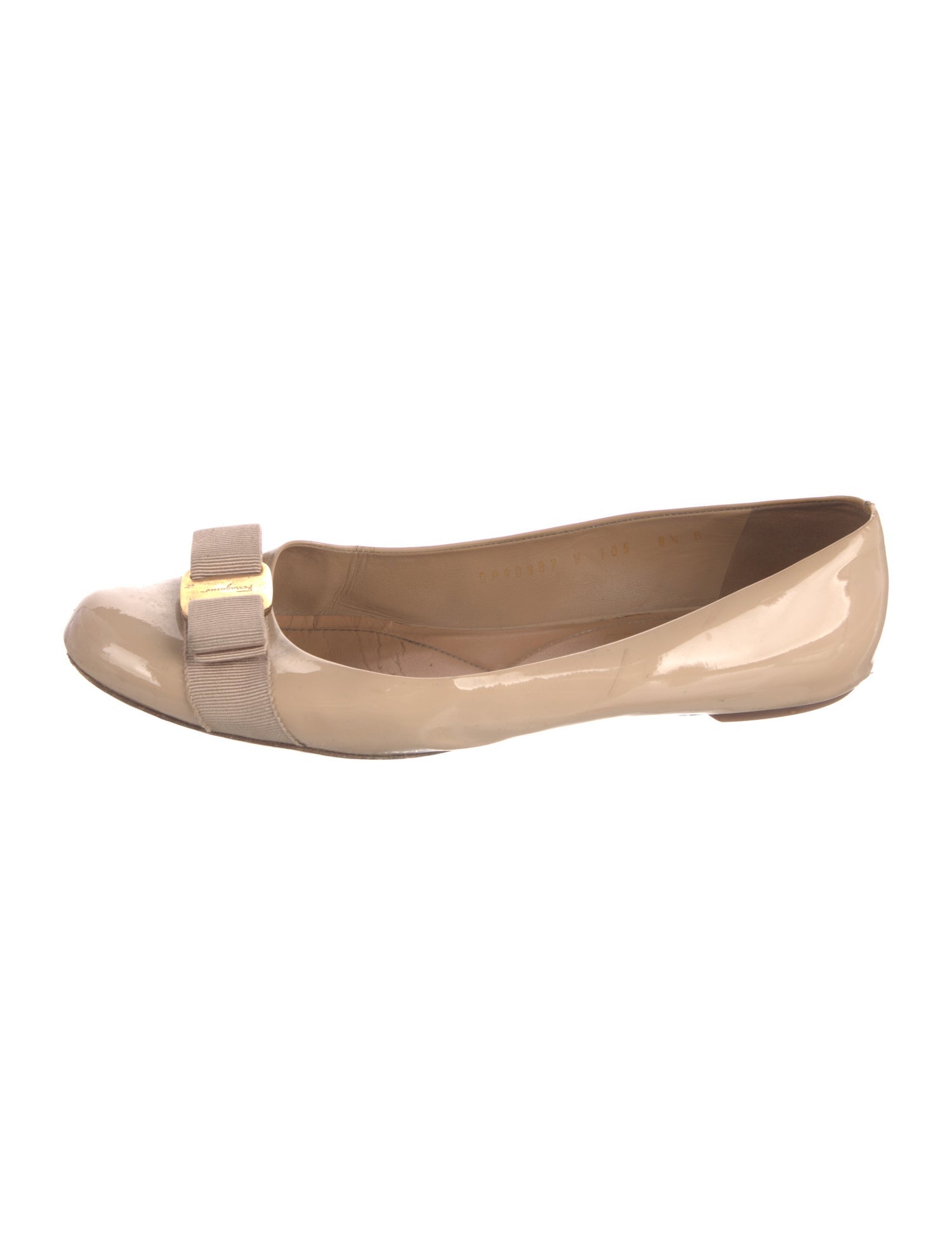 Ferragamo Vara Bow Accent Patent Leather Ballet Flats