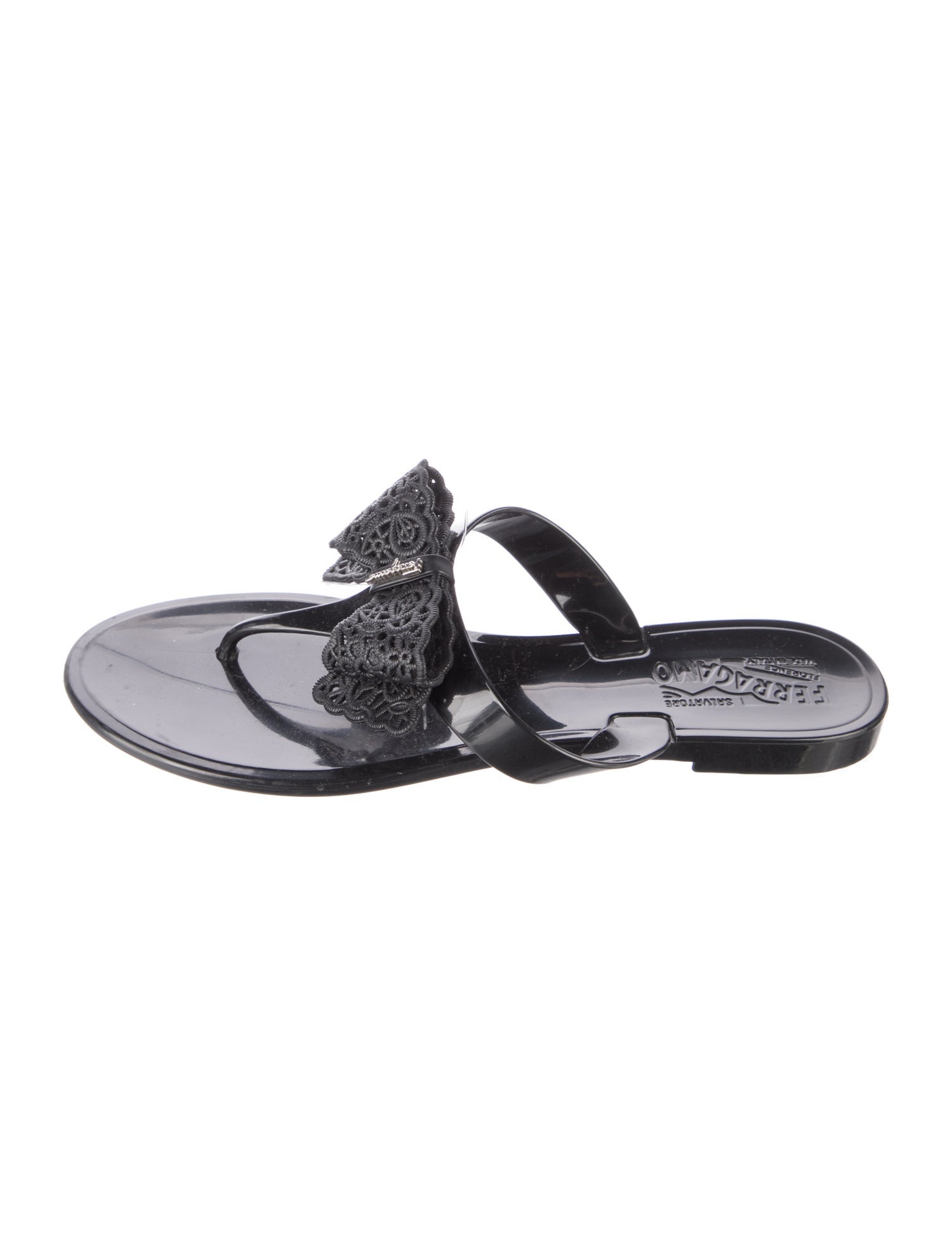 Ferragamo Rubber Bow Accents Slides