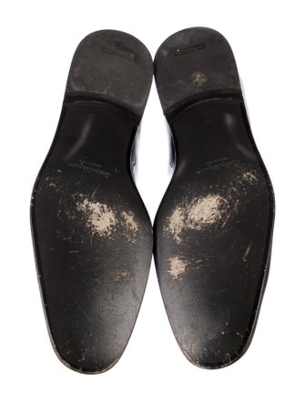 Salvatore Ferragamo Patent Leather Grosgrain Trim Monk Straps