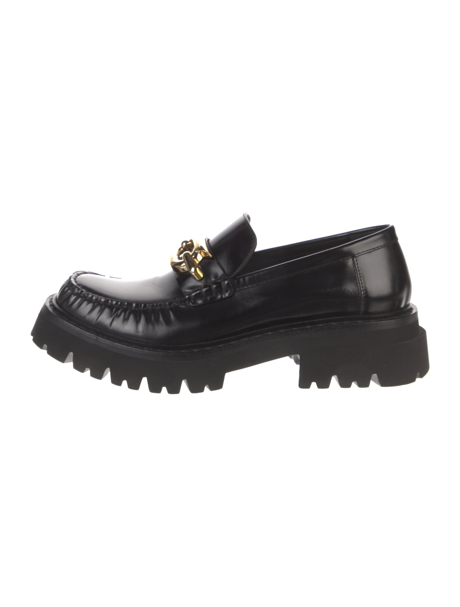 Ferragamo Leather Chain-Link Accents Loafers