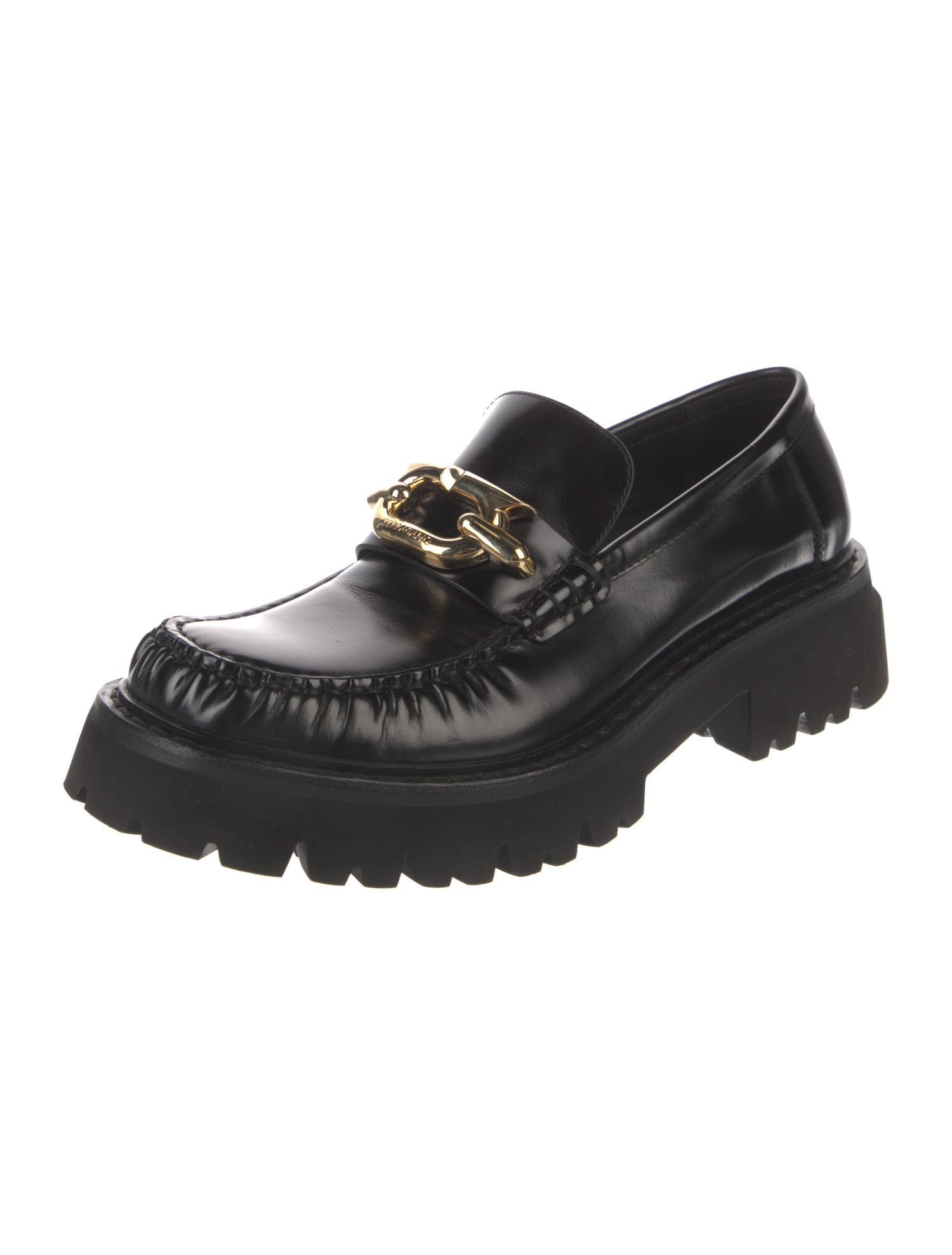Ferragamo Leather Chain-Link Accents Loafers