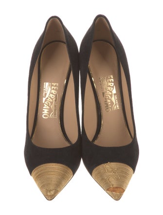 Ferragamo Suede Chain-Link Accents Pumps