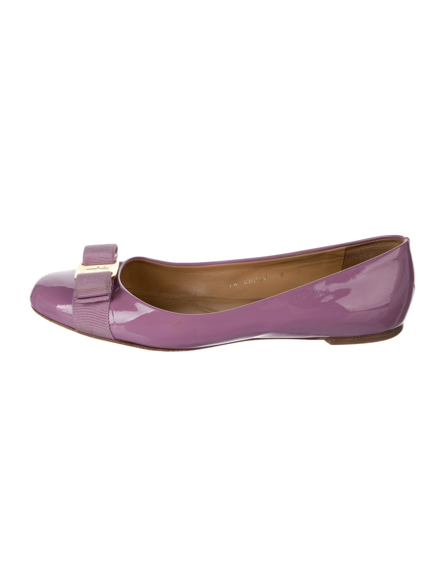 Ferragamo Vara Bow Accent Patent Leather Ballet Flats