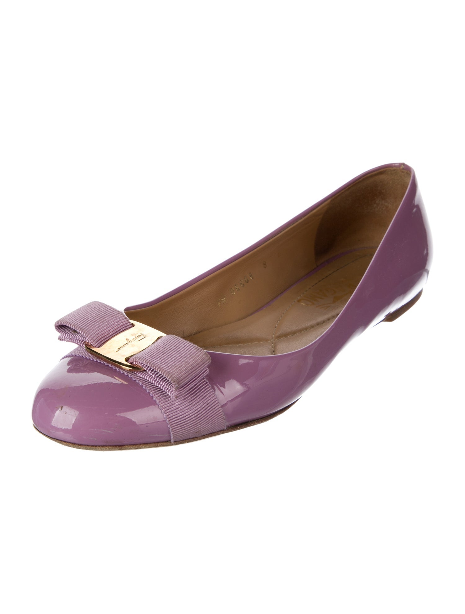 Ferragamo Vara Bow Accent Patent Leather Ballet Flats