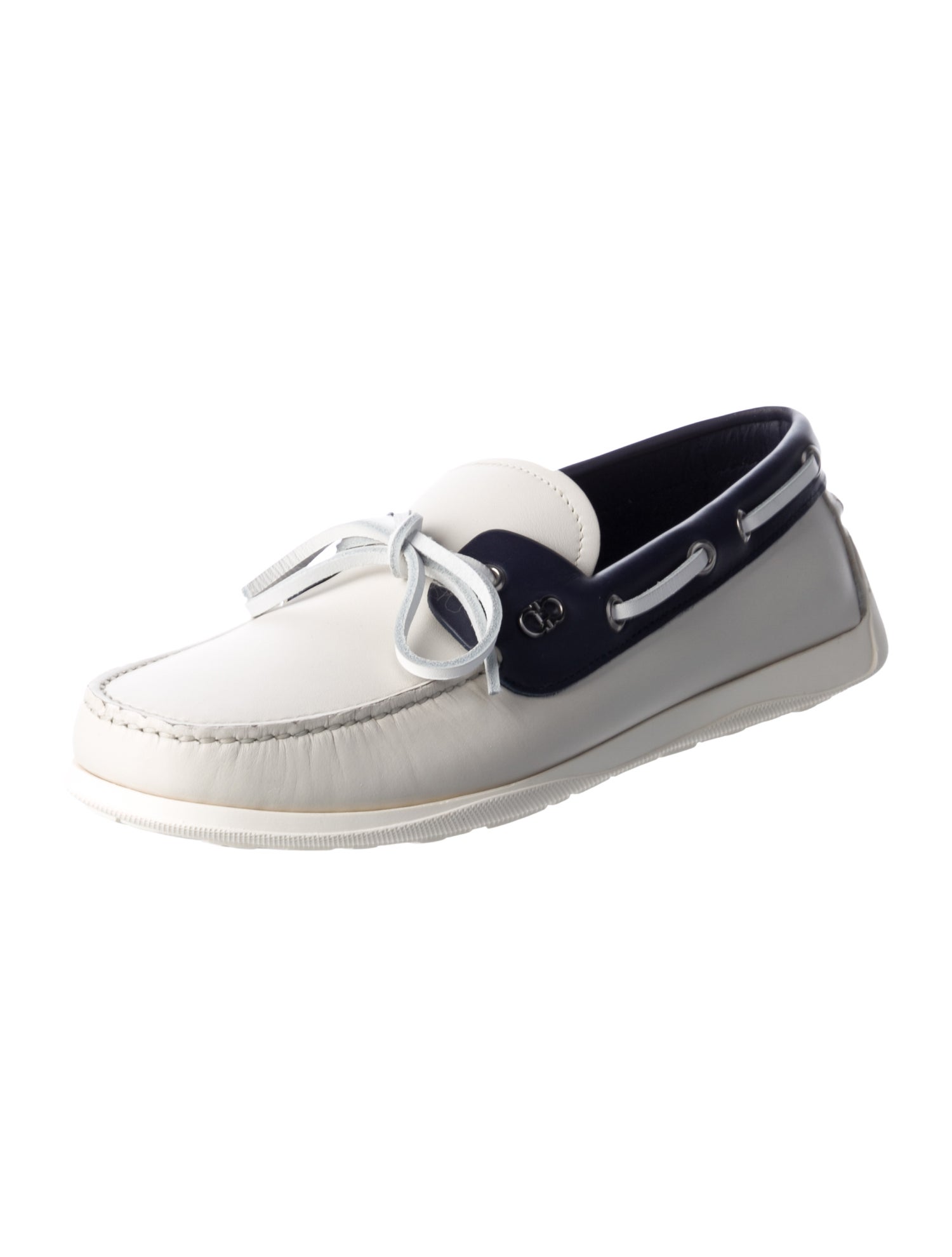 Ferragamo Leather Colorblock Pattern Boat Shoes