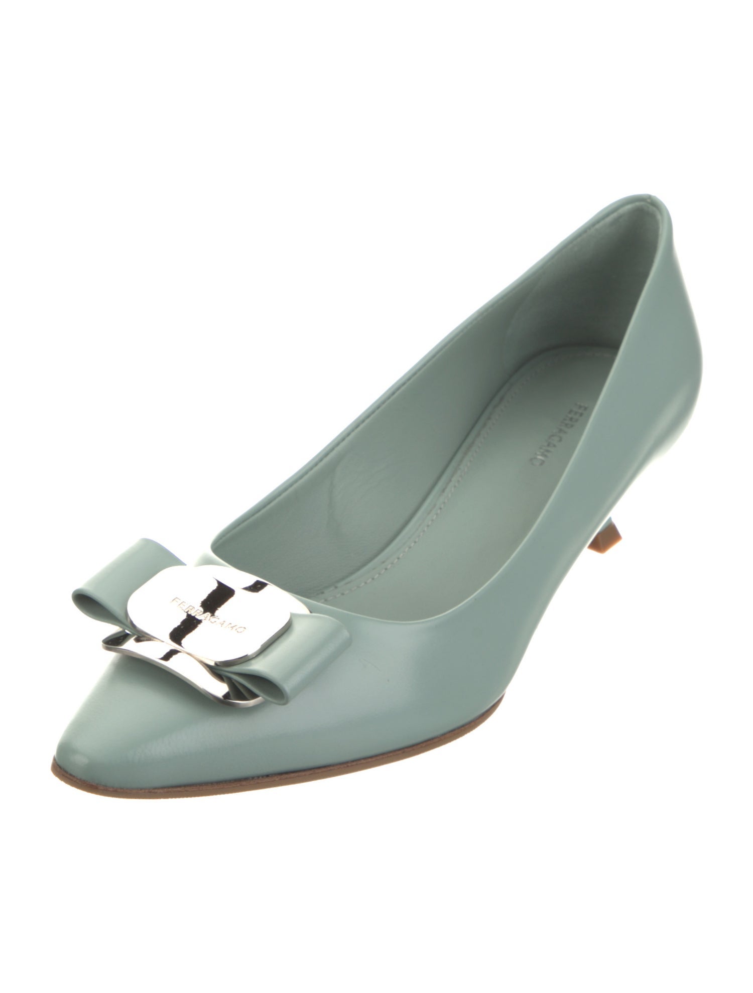 Ferragamo Leather Bow Accents Pumps