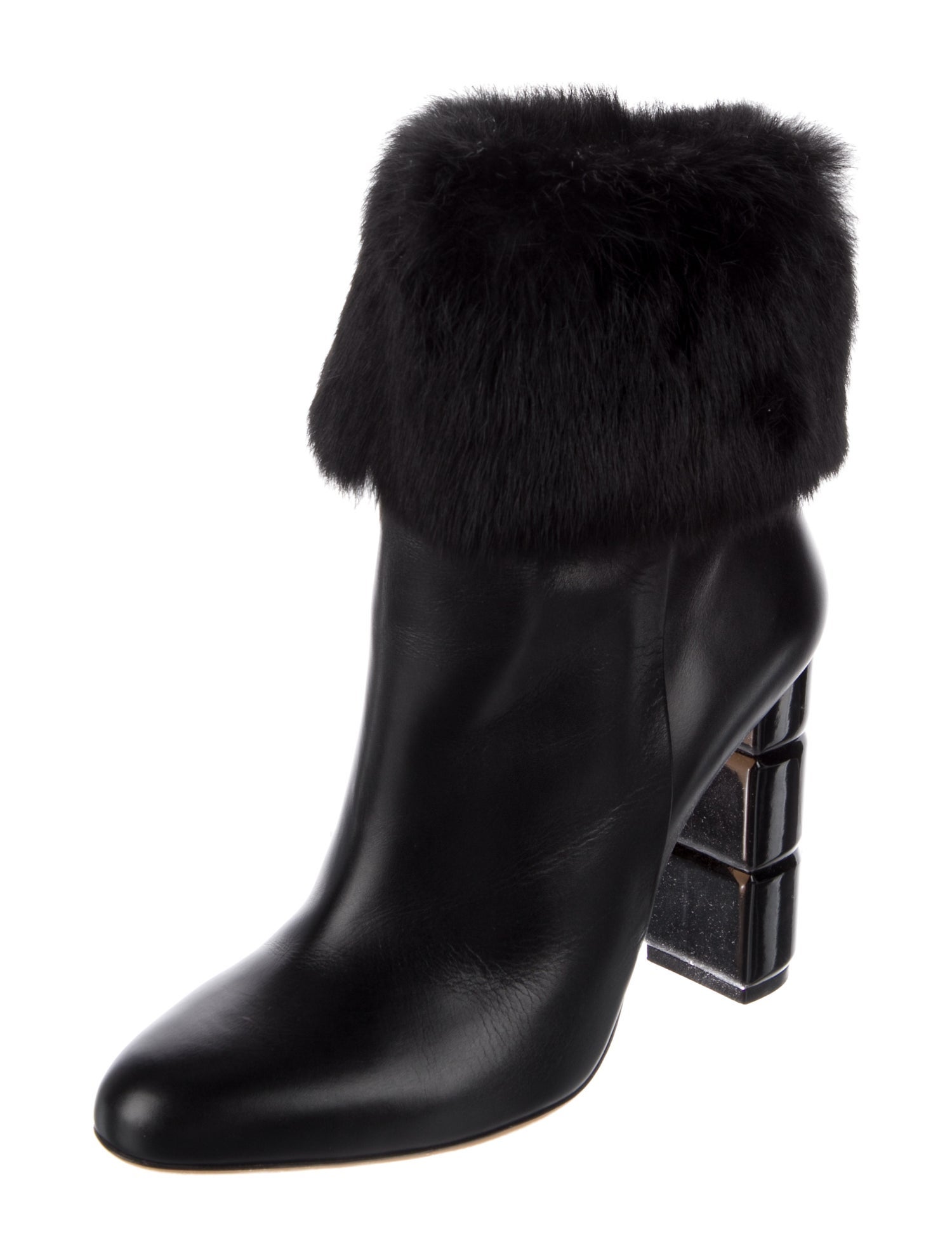 Ferragamo Leather Fur Trim Boots