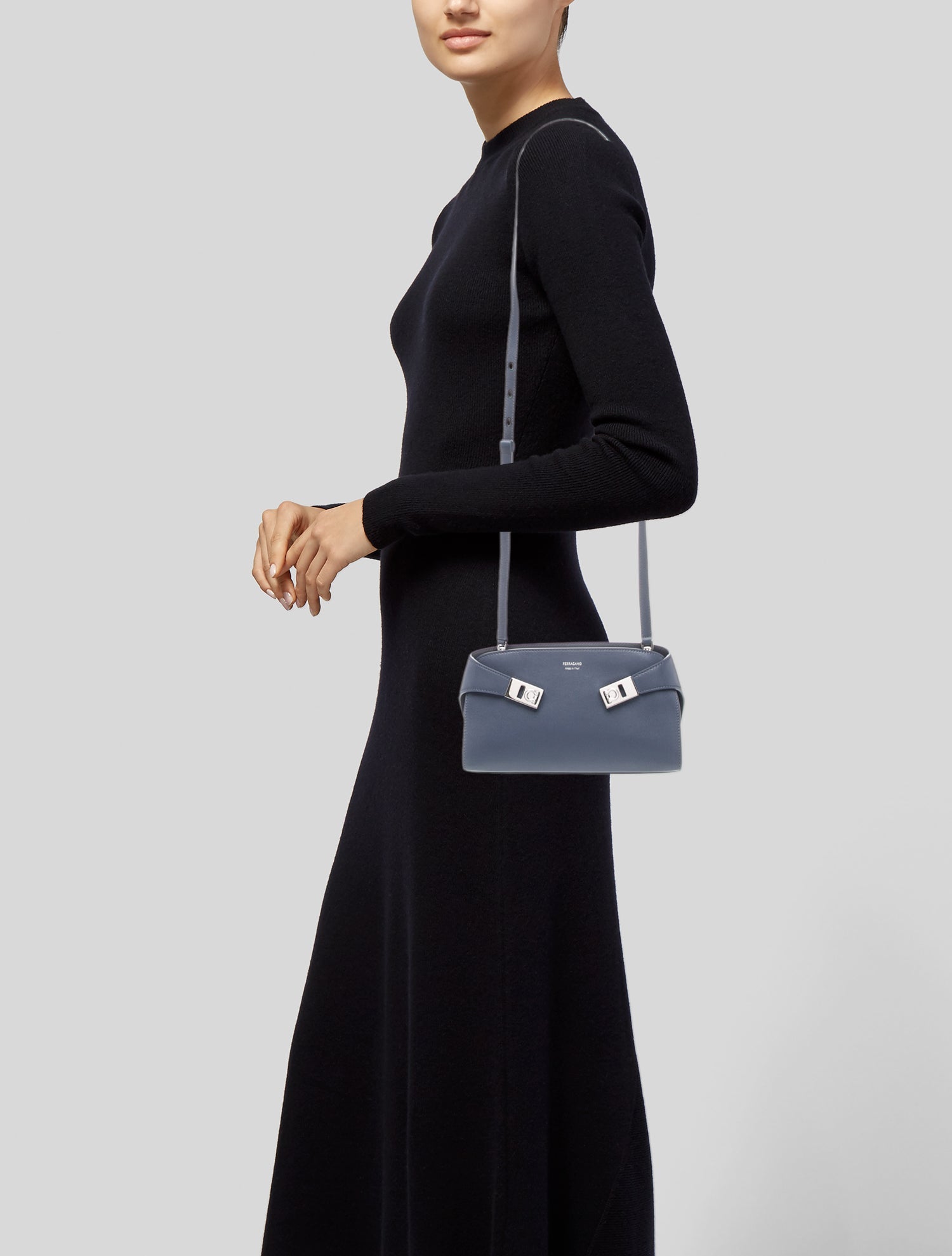 Ferragamo Leather Hug Clasp-detail Calfskin Shoulder Bag Mini