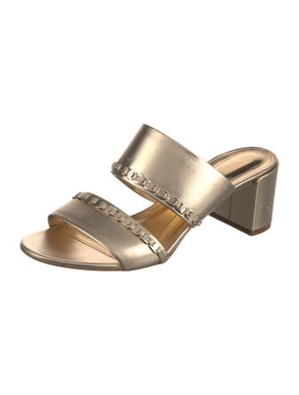 Ferragamo Leather Chain-Link Accents Slides