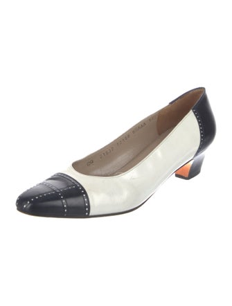 Ferragamo Leather Colorblock Pattern Pumps