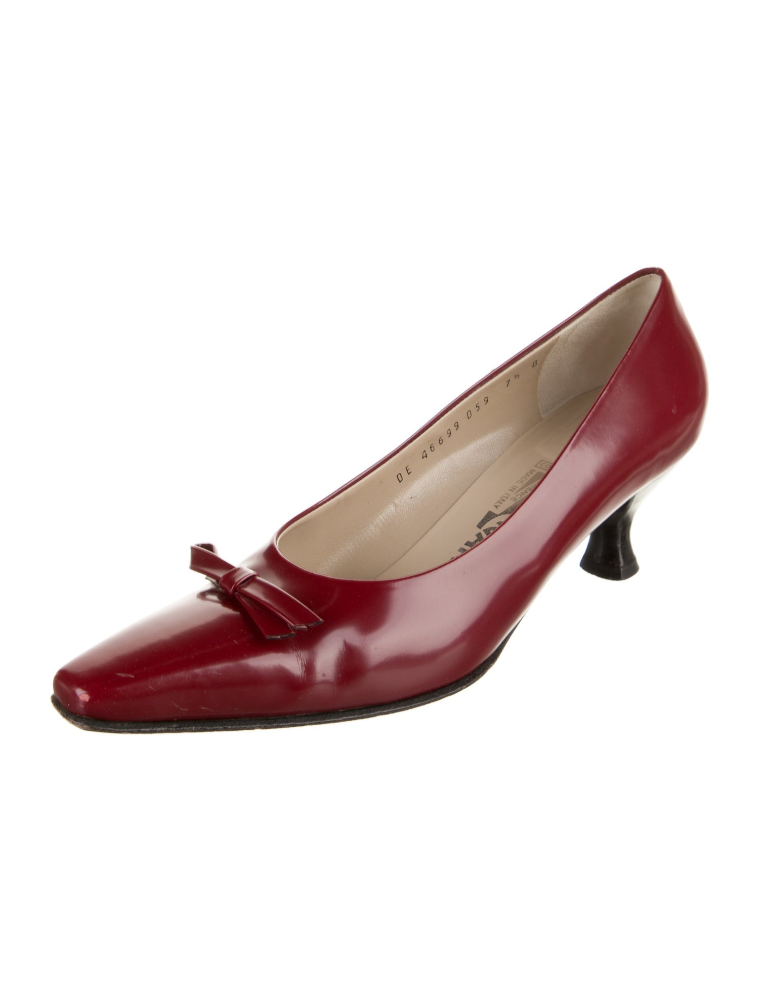 Ferragamo Patent Leather Bow Accents Pumps