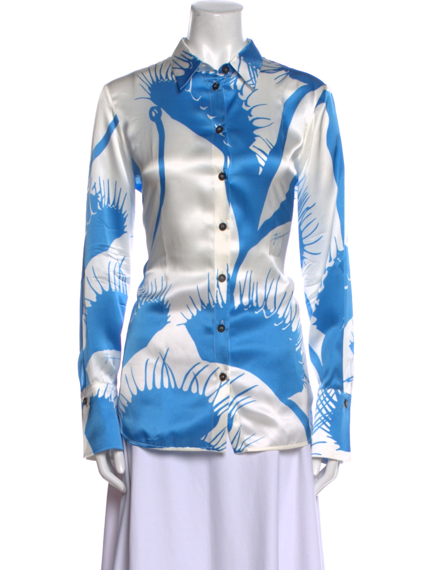 Ferragamo Silk Printed Button-Up Top