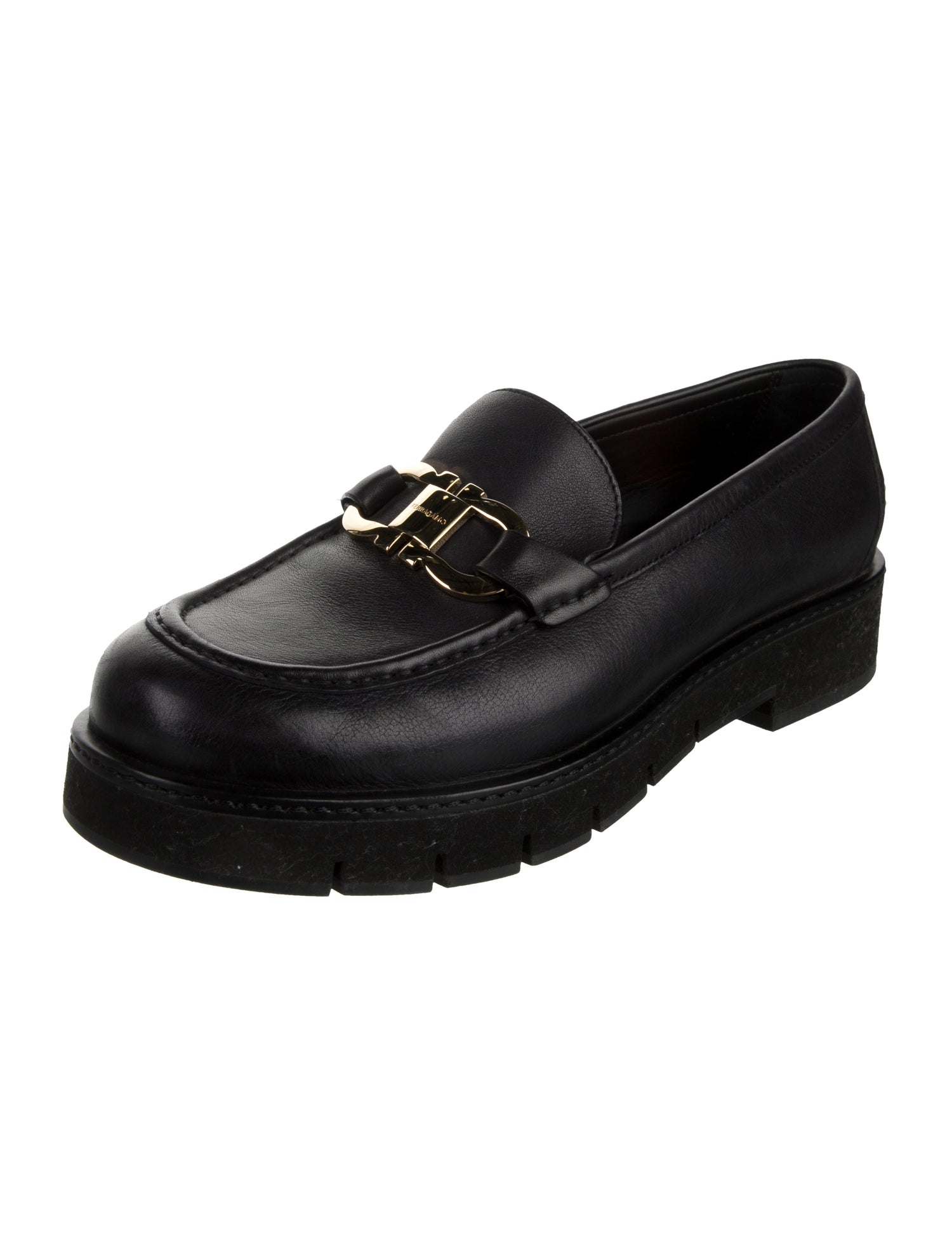 Ferragamo Gancini Logo Leather Loafers