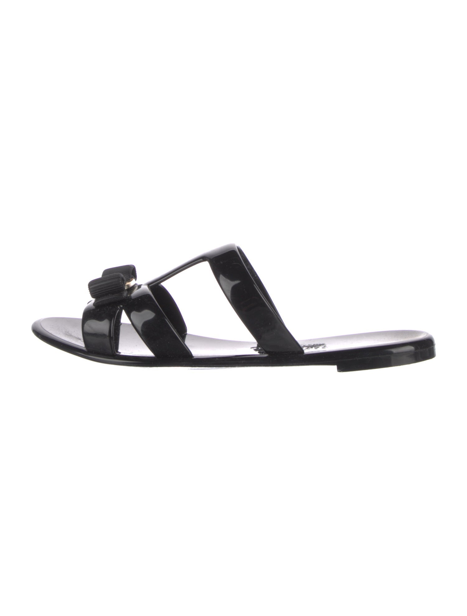 Ferragamo Patent Leather Bow Accents Slides
